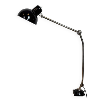 Lampe de bureau, d'atelier industriel en tôle émaillée noire, années 1950