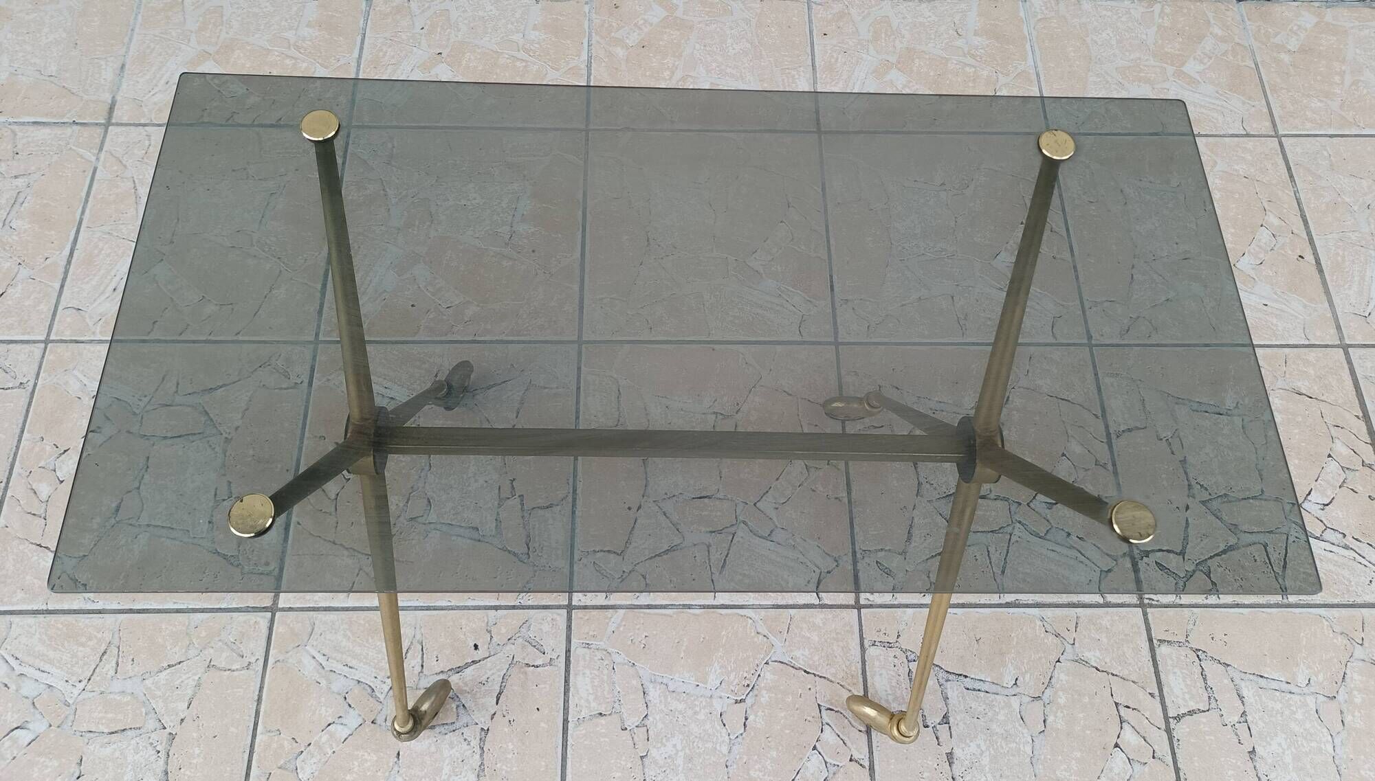 Vintage dessert trolley in brass and smoked glass 1960