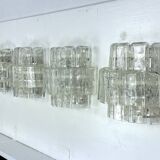 Vistosi manner, set of four large clear murano glass elements sconces. Italy 1970s