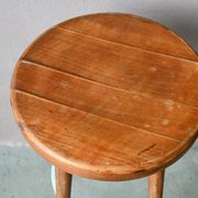 Tabouret de bar vintage années 60 bois et métal laqué bleu