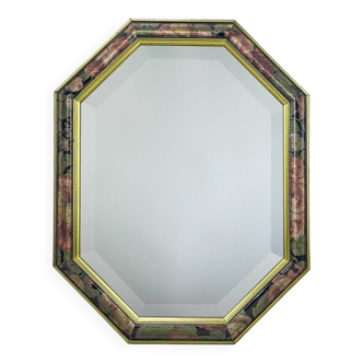 Miroir octogonal au décor fleuri et peint, années 80