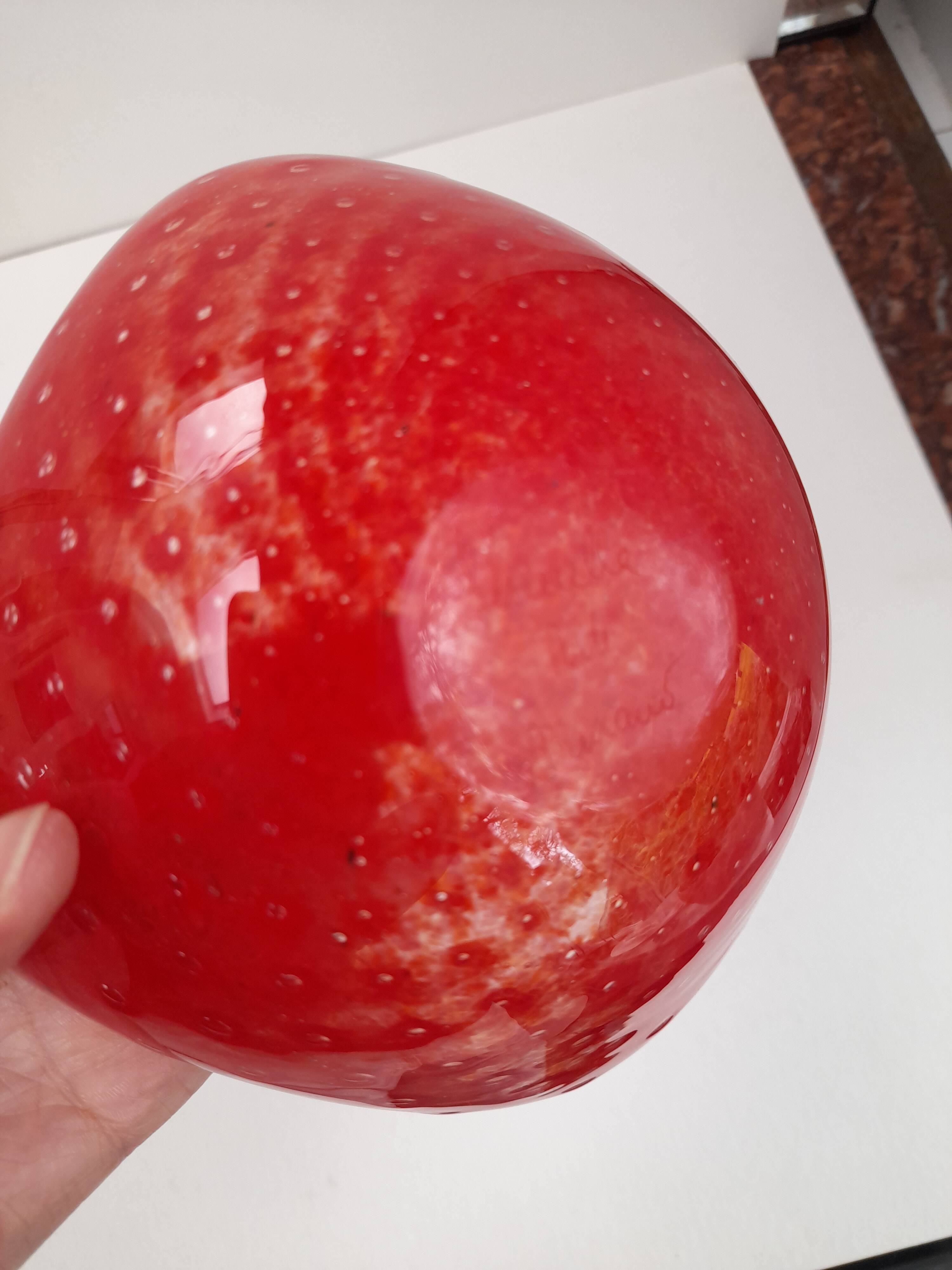 Red bullicante Murano glass catchall signed