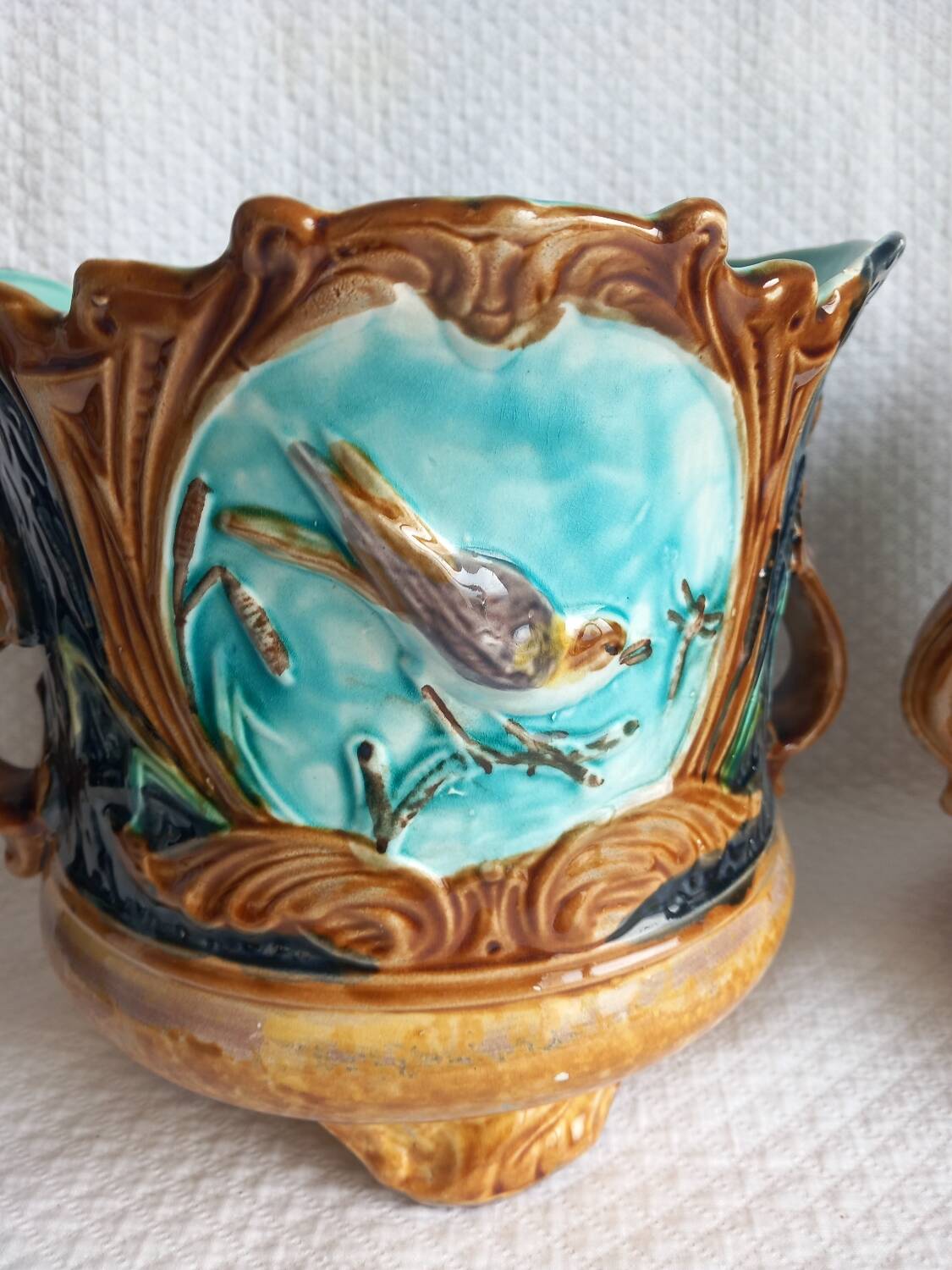 Pair of antique cache-pots in majolica – Art Nouveau 19th century