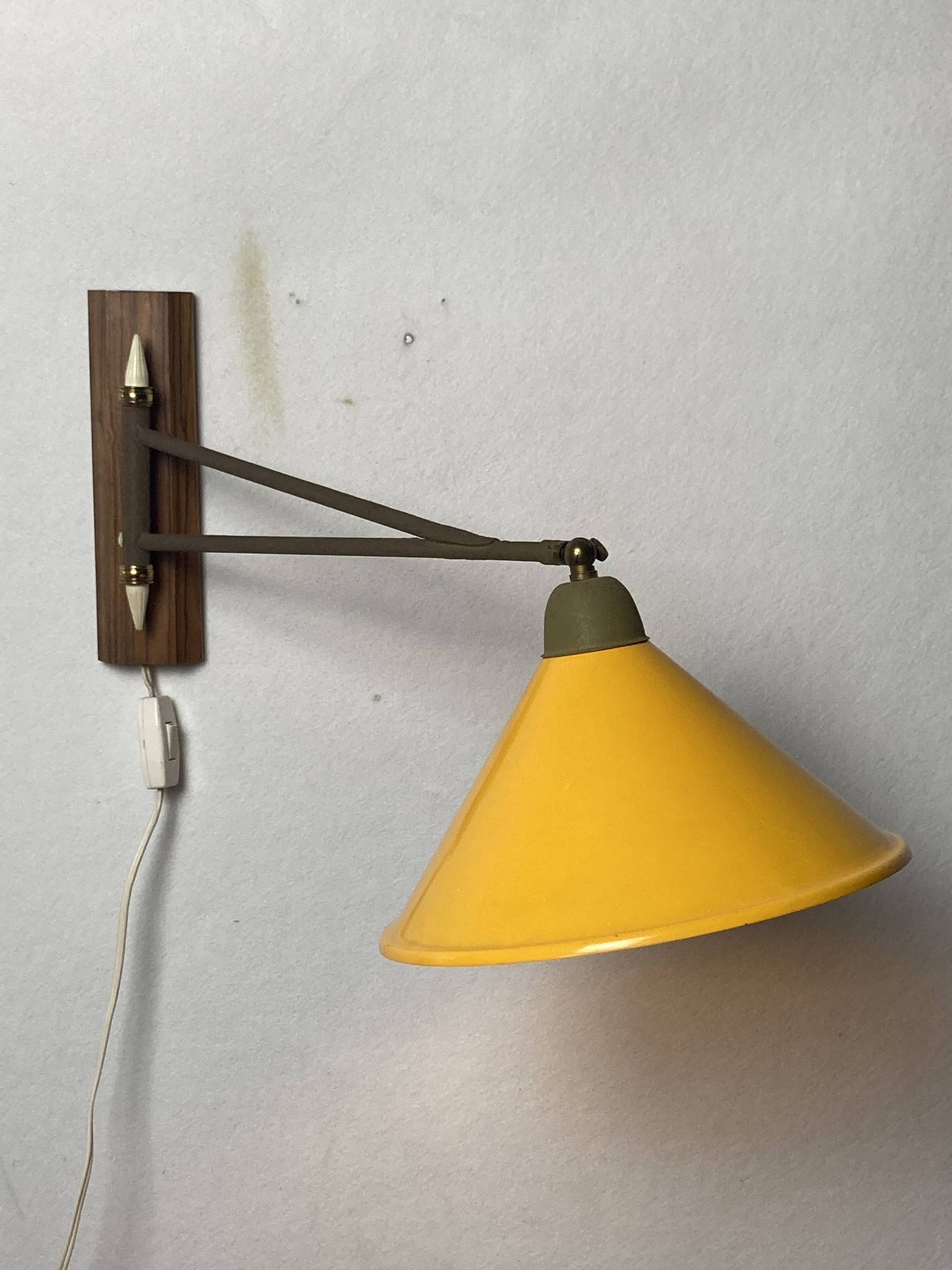 teak and metal midcentury swing arm wall lamp, Dutch 1960s