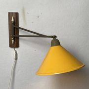 teak and metal midcentury swing arm wall lamp, Dutch 1960s
