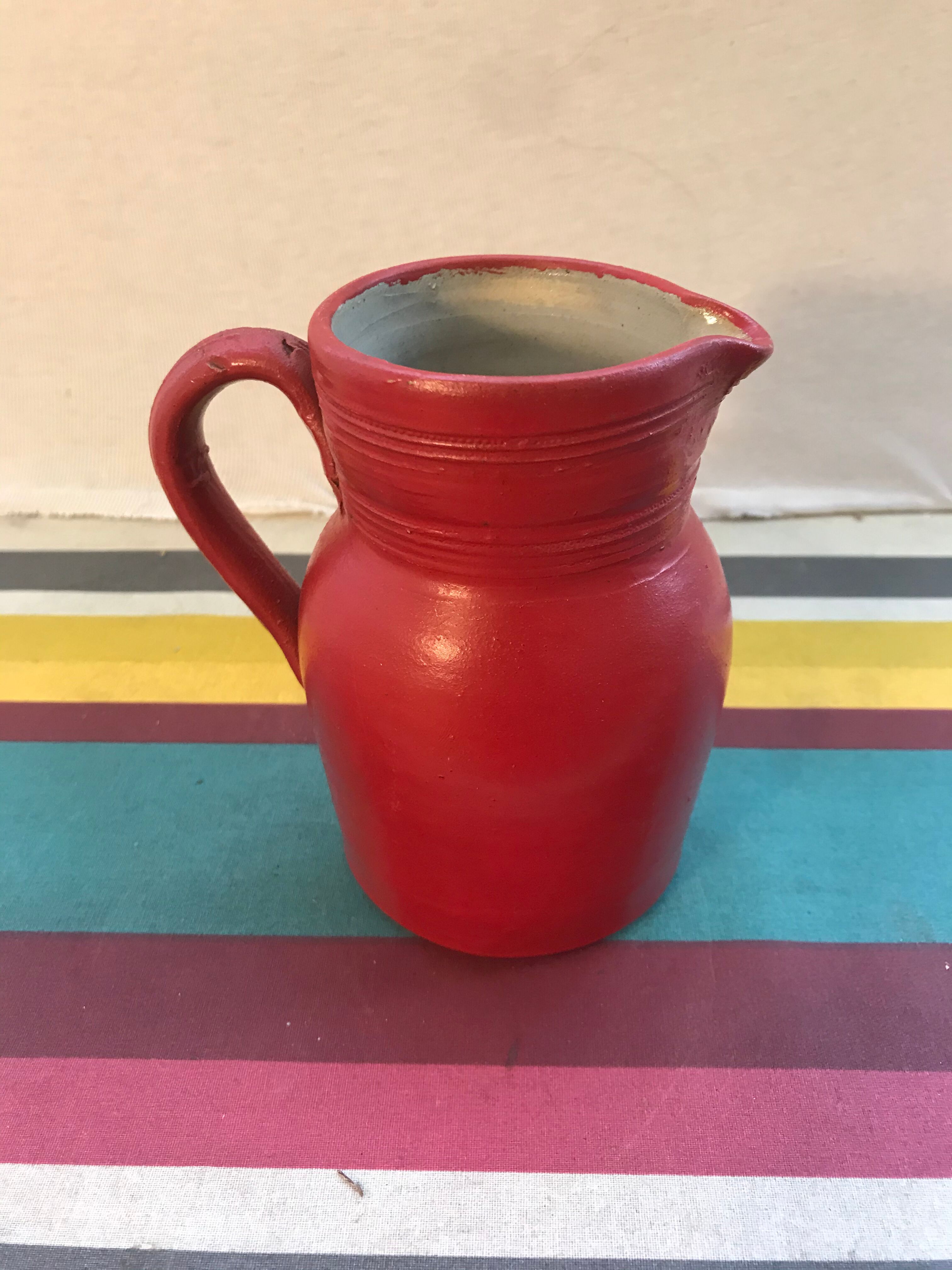 Former pitcher in red sandstone with grey interior - anse decoration vintage kitchen