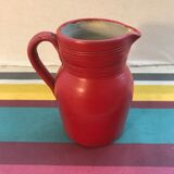 Ancien pichet en grès rouge et intérieur gris avec anse décorative de cuisine vintage