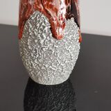 Zoomorphic vase in fat lava orange/brown flamed Vallauris style ceramic