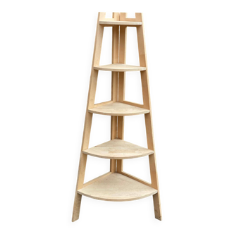 Étagère d'angle vintage en quart de rond en bois massif 5 niveaux