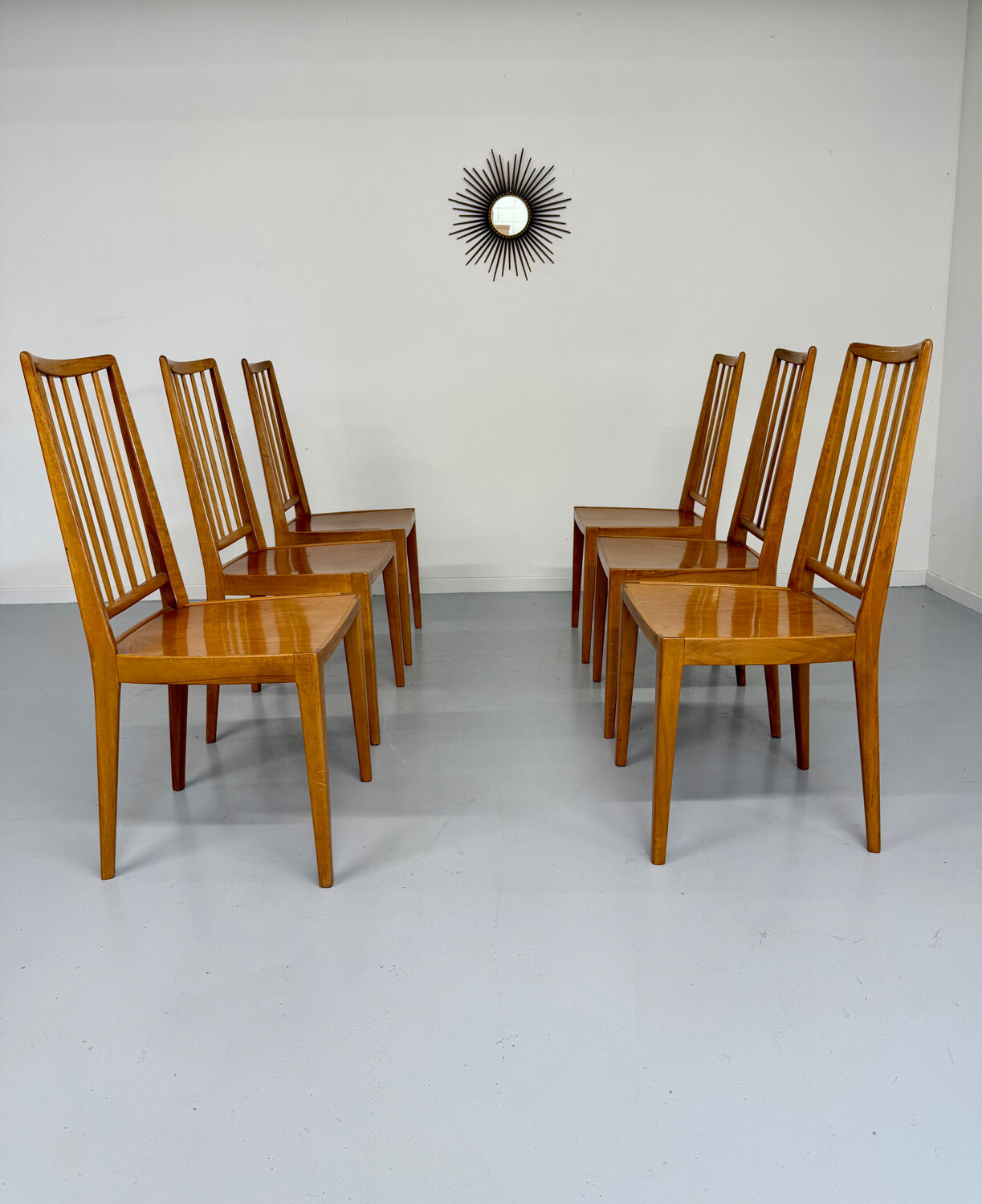 Lot de 6 chaises en hêtre massif vintage bois bicolore design annee 60