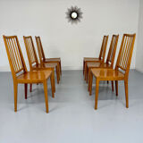 Lot de 6 chaises en hêtre massif vintage bois bicolore design annee 60
