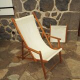 Transat avec extension chaise longue, en bois et tissu
