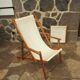 Deckchair with extension chaise longue, in wood and fabric