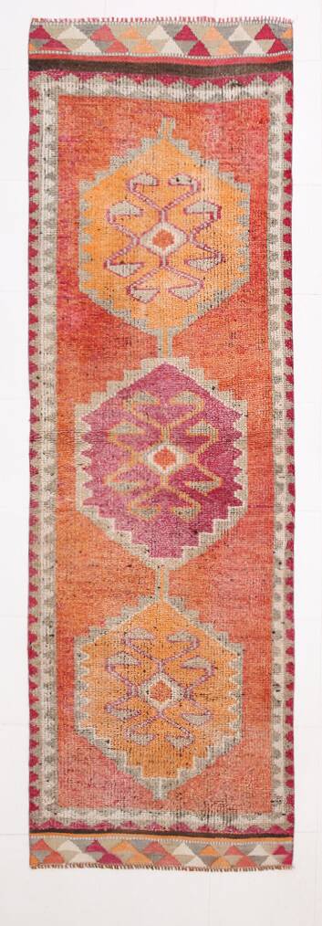 3x10 Pumpkin Orange & Pink Turkish Runner Rug, 96x309Cm