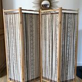 Screen in beech wood and vintage fabrics 1970s