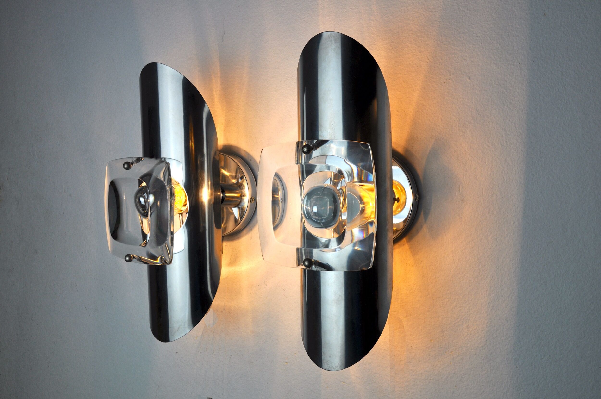 Pair of oscar torlasco wall lights, murano glass, italy, 1970