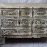 Old beige and white patinated crossbow chest of drawers