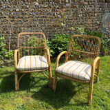 Vintage 1970s rattan armchair pair