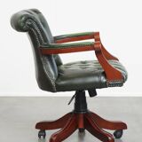 Timeless English style green cowhide chesterfield office chair on casters