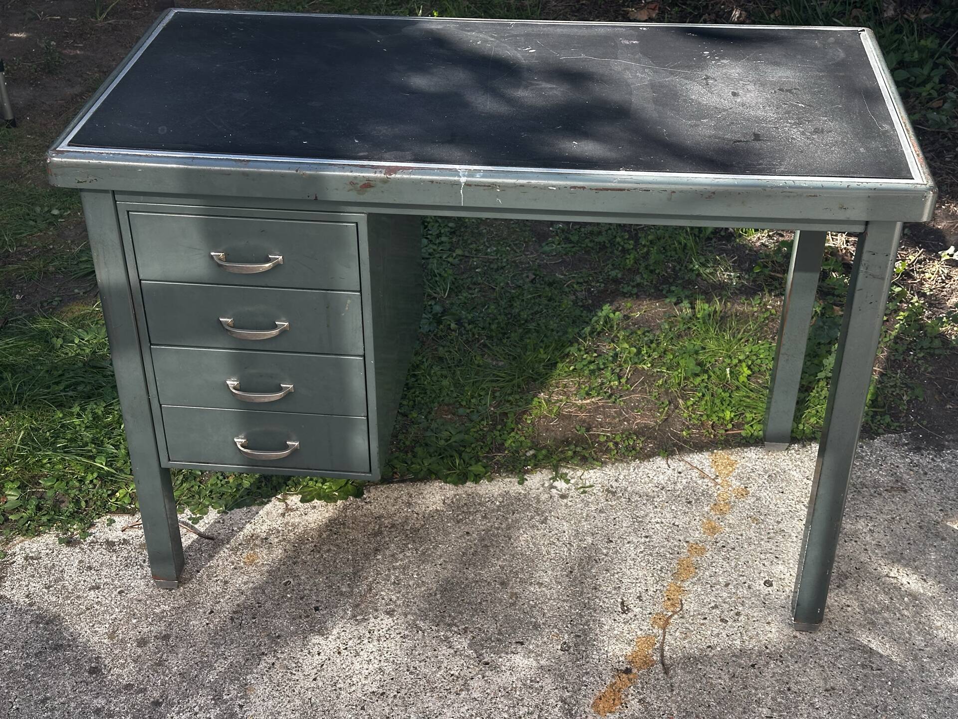 Vintage green metal industrial desk – 1950s