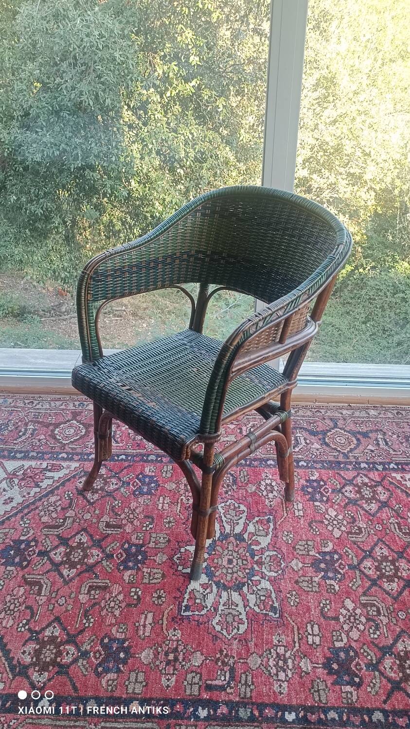 Vintage wicker and rattan bridge chair