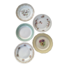 Set of 5 plates mismatched flowers & gold