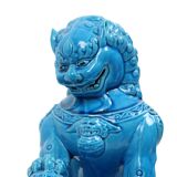 Large Temple Lion Statues Foo Dogs Blue Porcelain 25cm