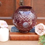 Burgundy cut glass vase or candle holder