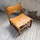 Elm and leather armchair Maison Regain