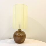 Large lamp signed JB in vintage beige stoneware 1970s ribbon lampshade 70s bohemian chic