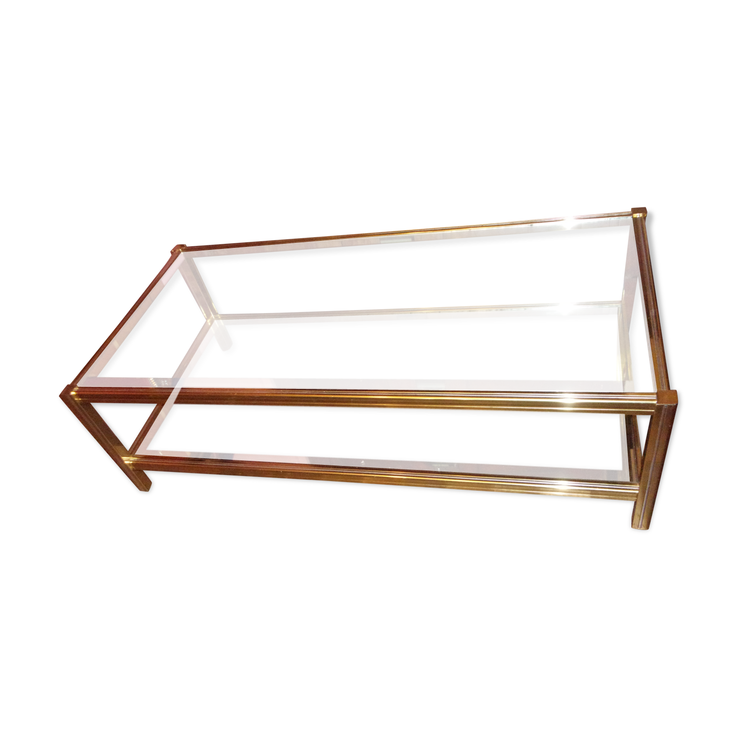 Hollywood regency brass glass coffee table 1960