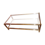 Table basse verre laiton hollywood regency  1960