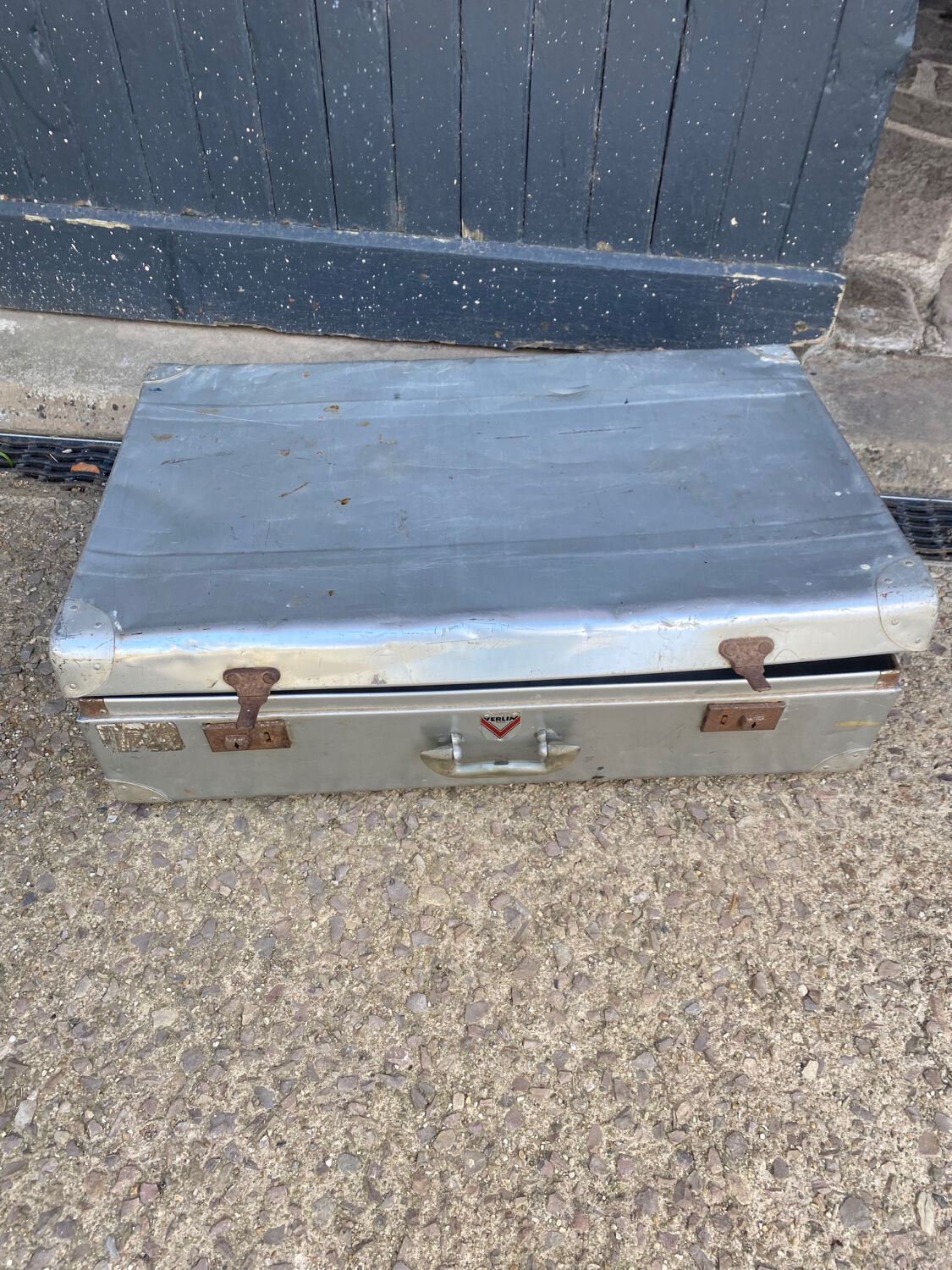 Old large vintage 50s aluminum suitcase