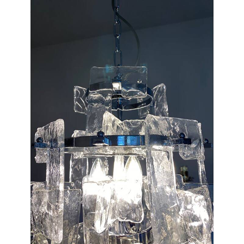 21st Century Transparent and Silver Chandelier in Murano Glass