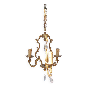 Old chandelier cage tassels 3 arms of lights