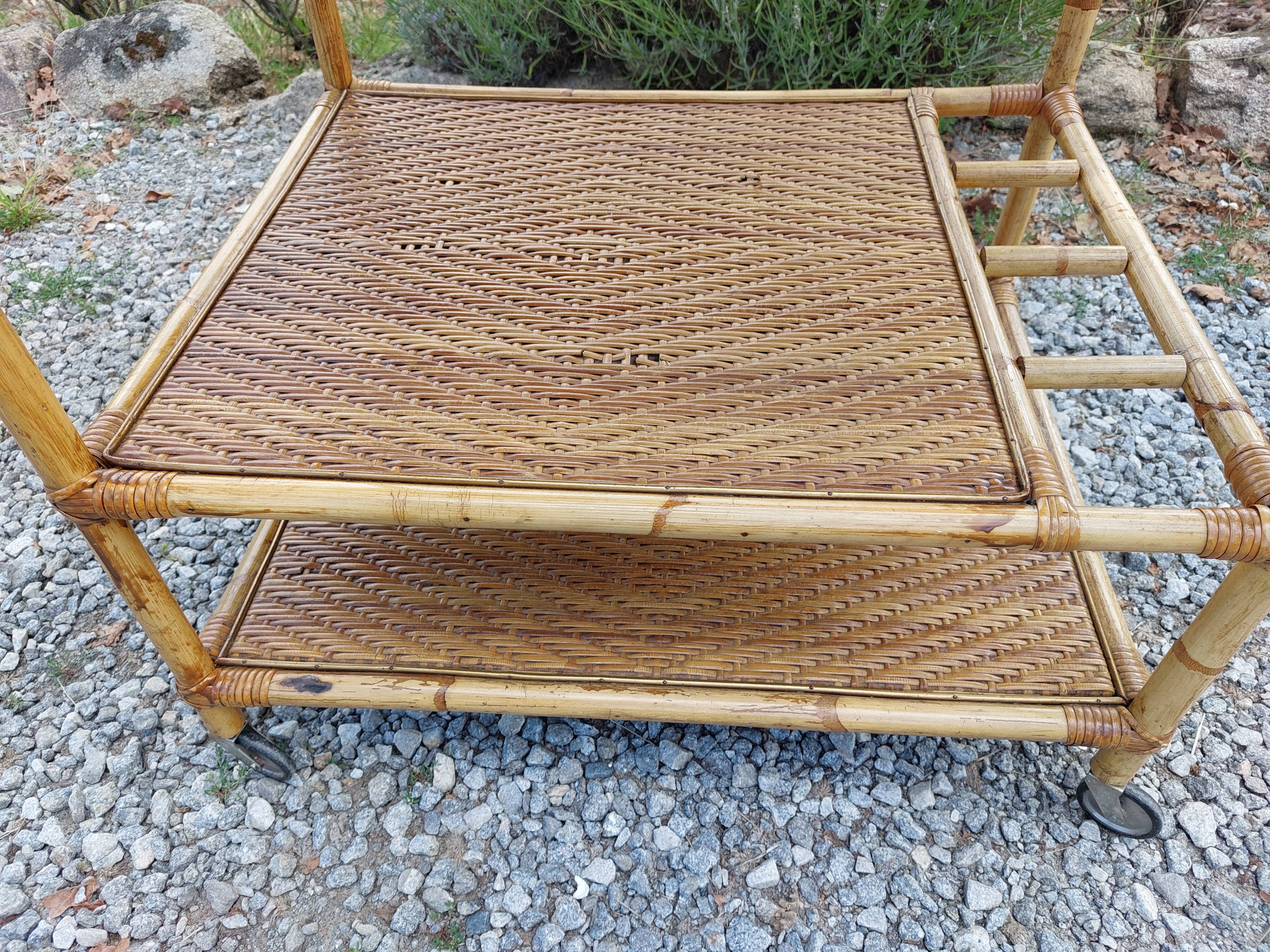 wheeled wicker dessert trolley, console, vintage