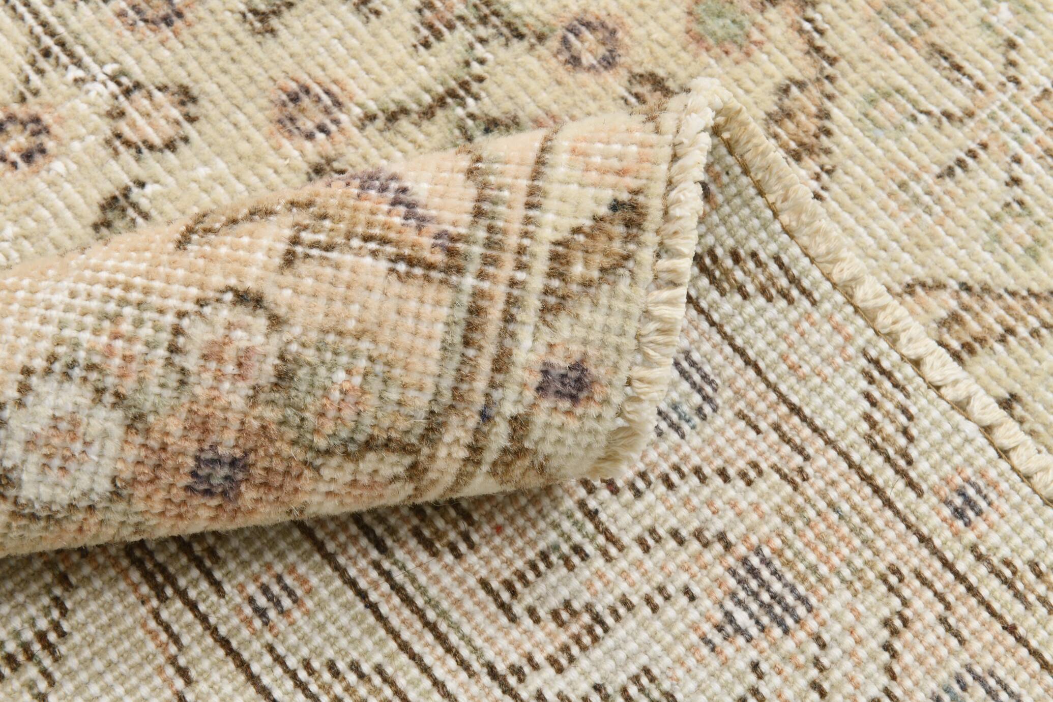 3x7 Brown Cream Floral Handmade Vintage Rug, 105x211Cm
