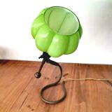 Lampe de table articulée moderniste en verre et laiton à boîtier vert
