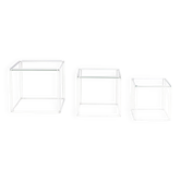 1970s set of 3 Isocele nesting tables white metal with glass tops Max Sauz