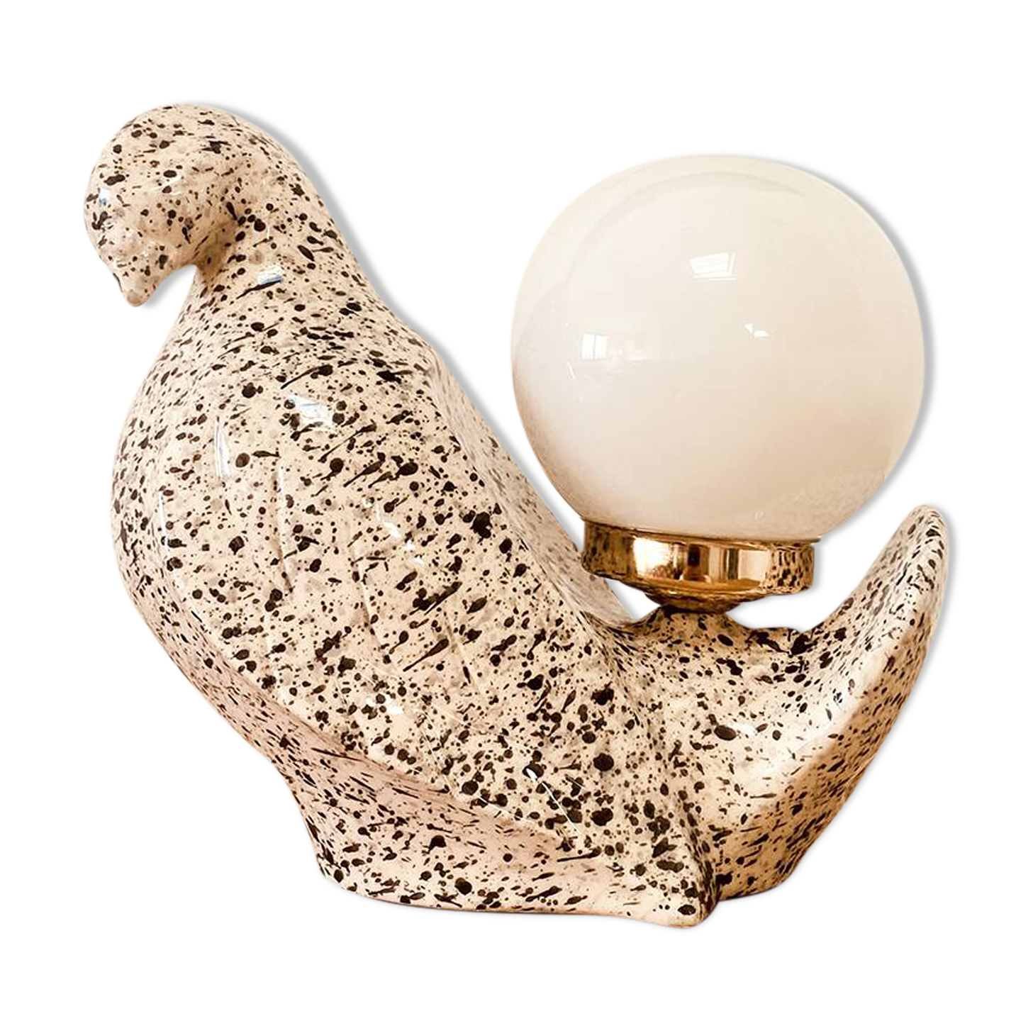 "Speckled dove" ceramic bird lamp, 1970