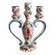 Three-branch candle holder in antique hand-painted ceramic