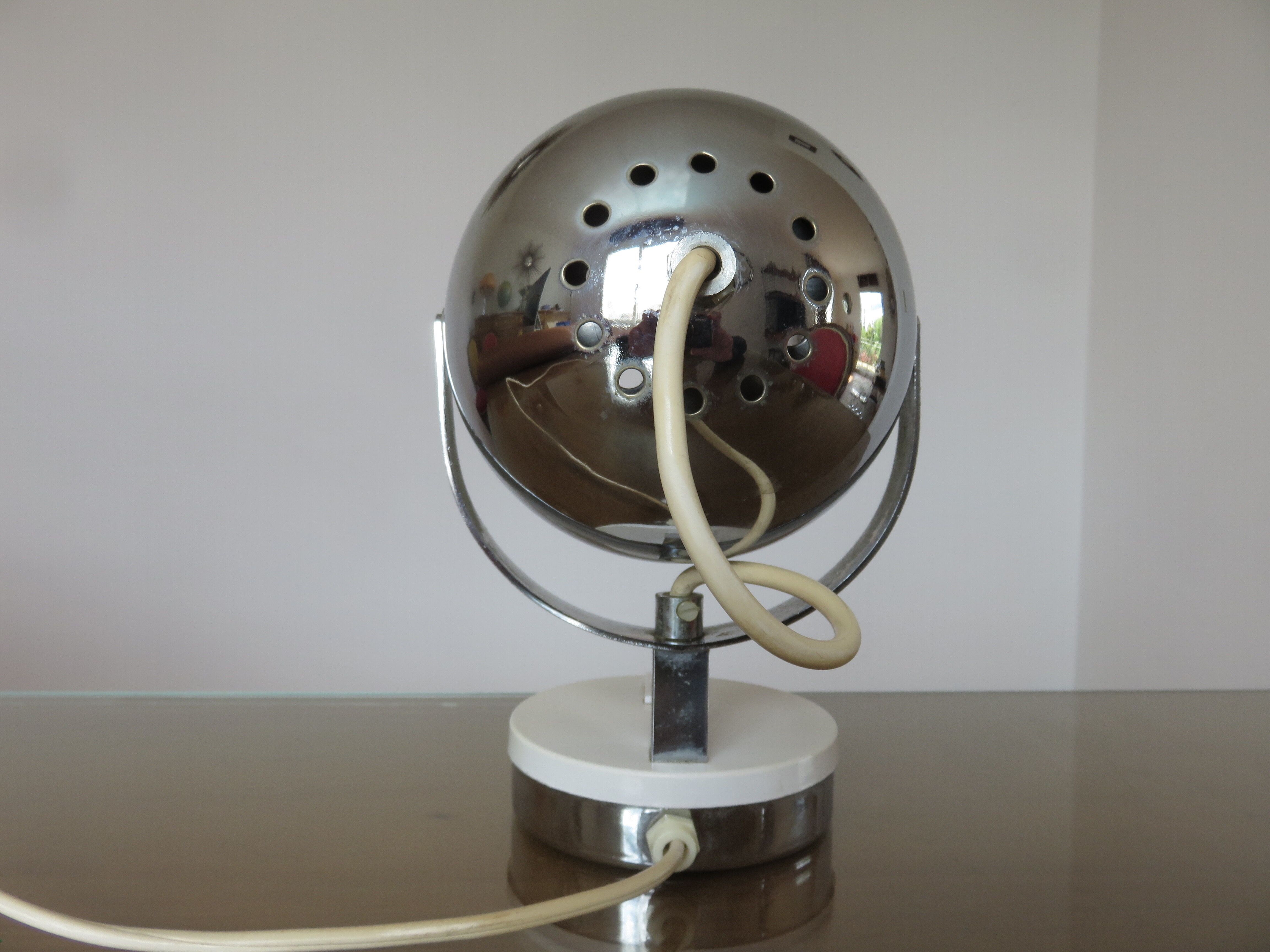 Eye ball lamp in chromed metal from the 70