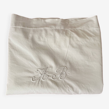 1 Large old pillowcase with embroidered AB monogram