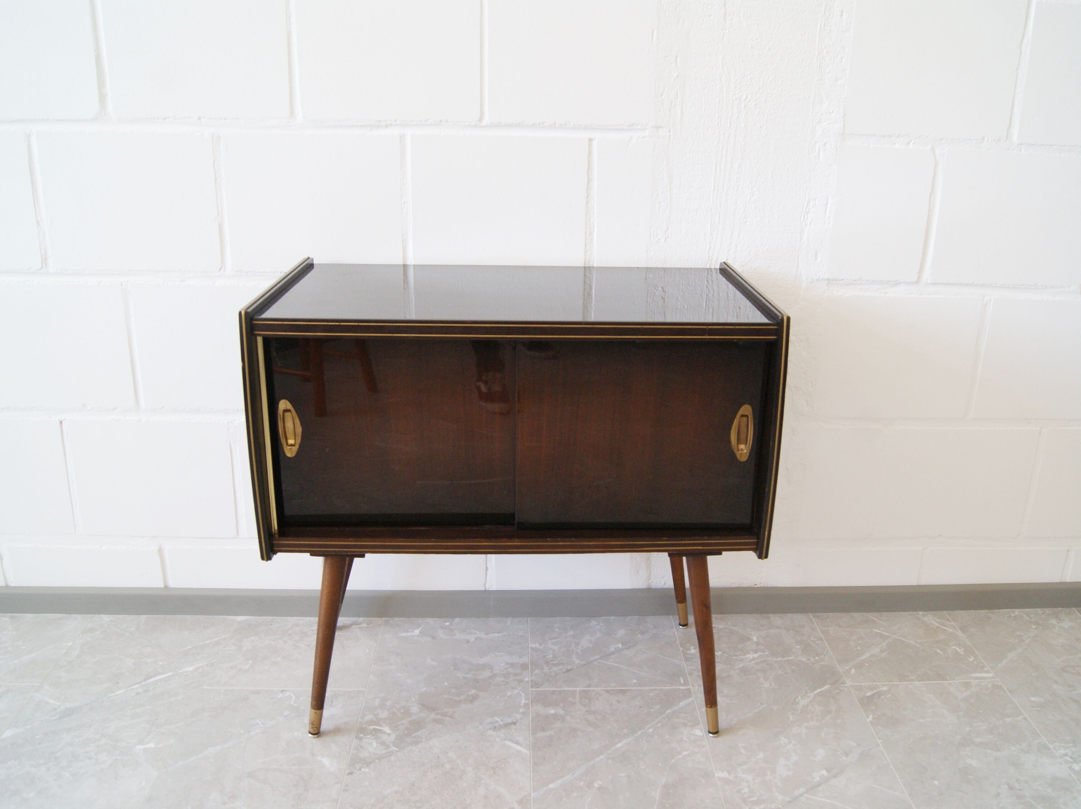 50s dresser, small sideboard wood brass