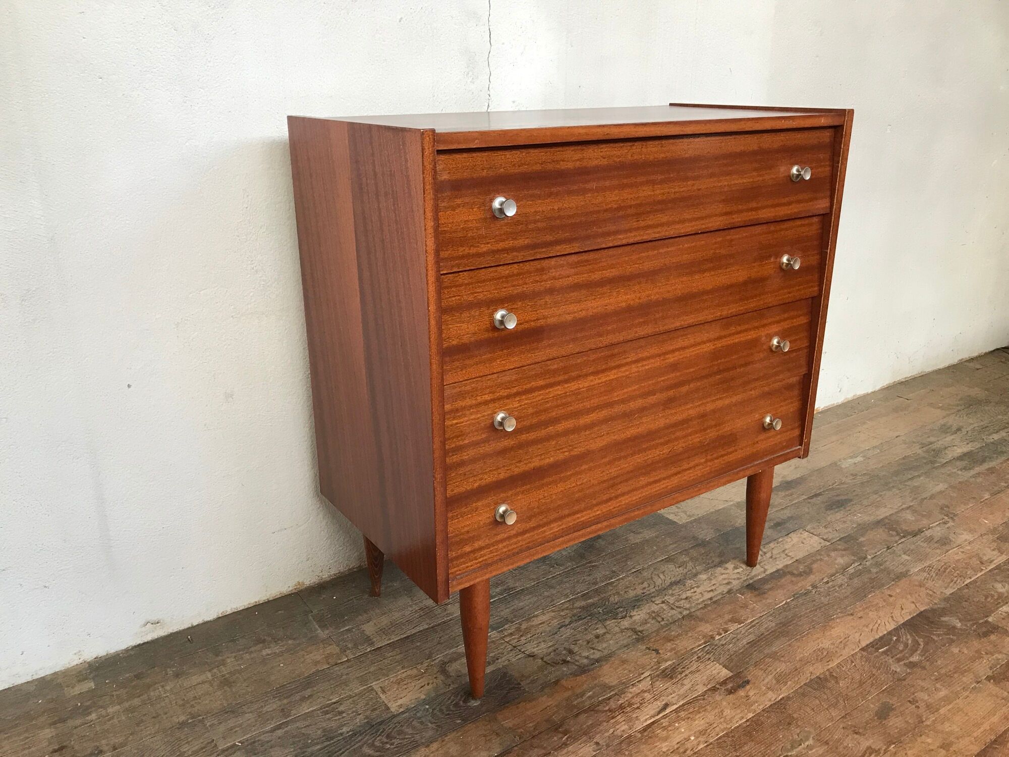 Scandinavian vintage chest of drawers with 4 exotic teak-style wooden drawers 1950 1960