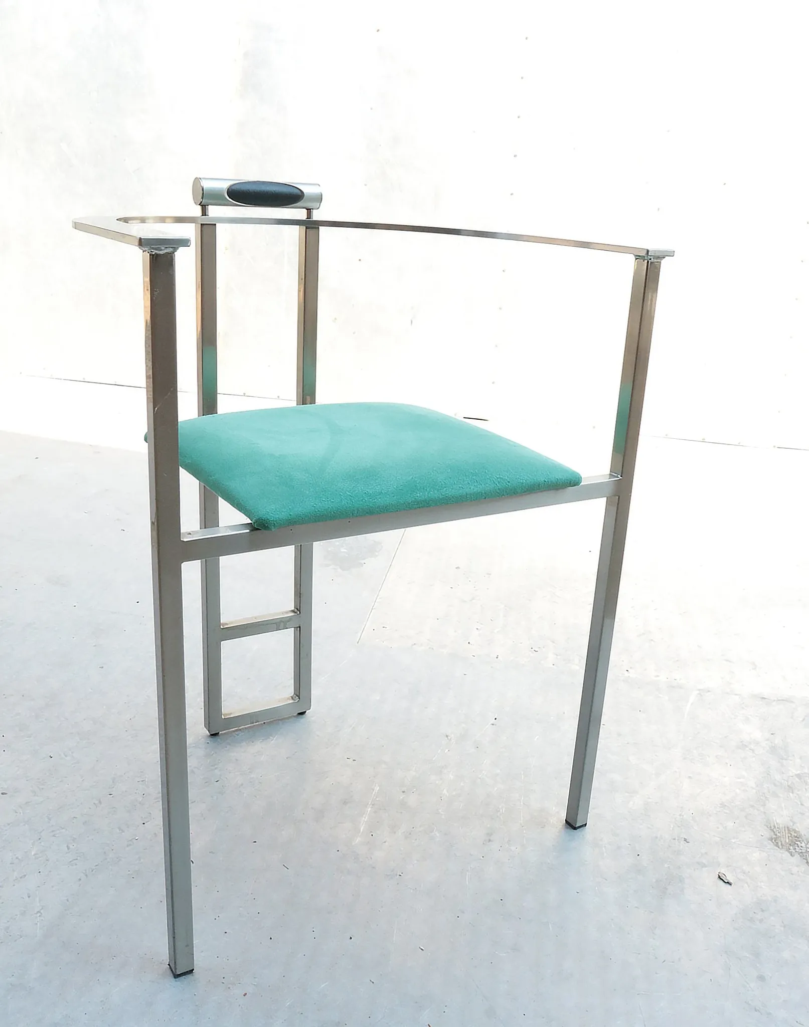 Pair of Memphis style Belgo Chrom chairs, steel and green velvet, 1980s