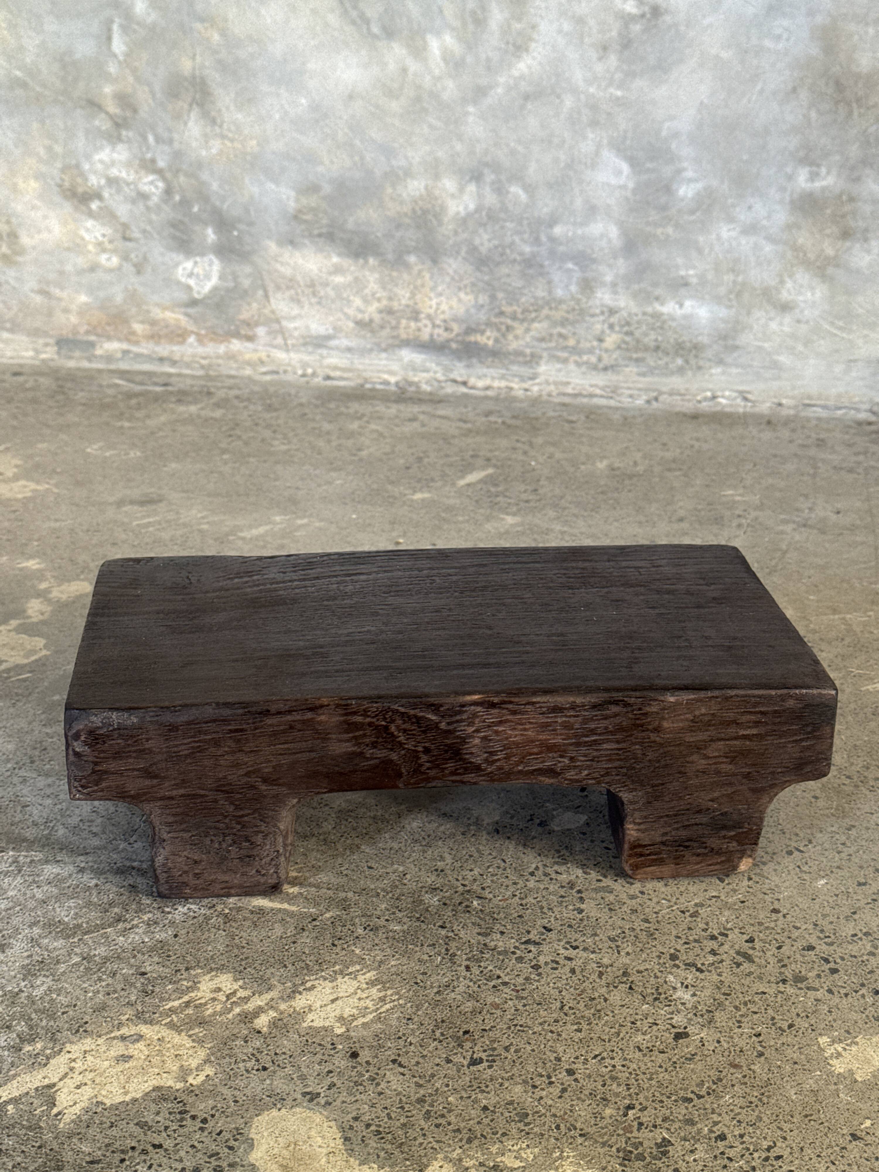 Small stool, black solid teak accent stool wabi-sabi L30 W8.5 H6.