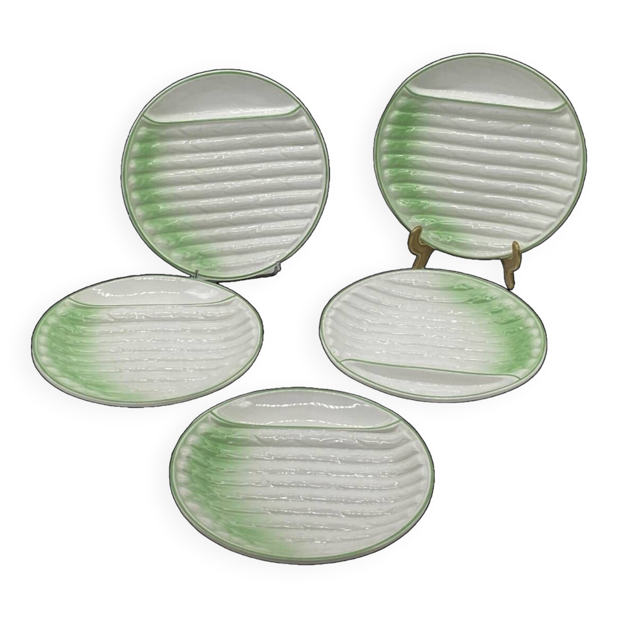 Series of asparagus plates, Revol, porcelain, vintage, slip