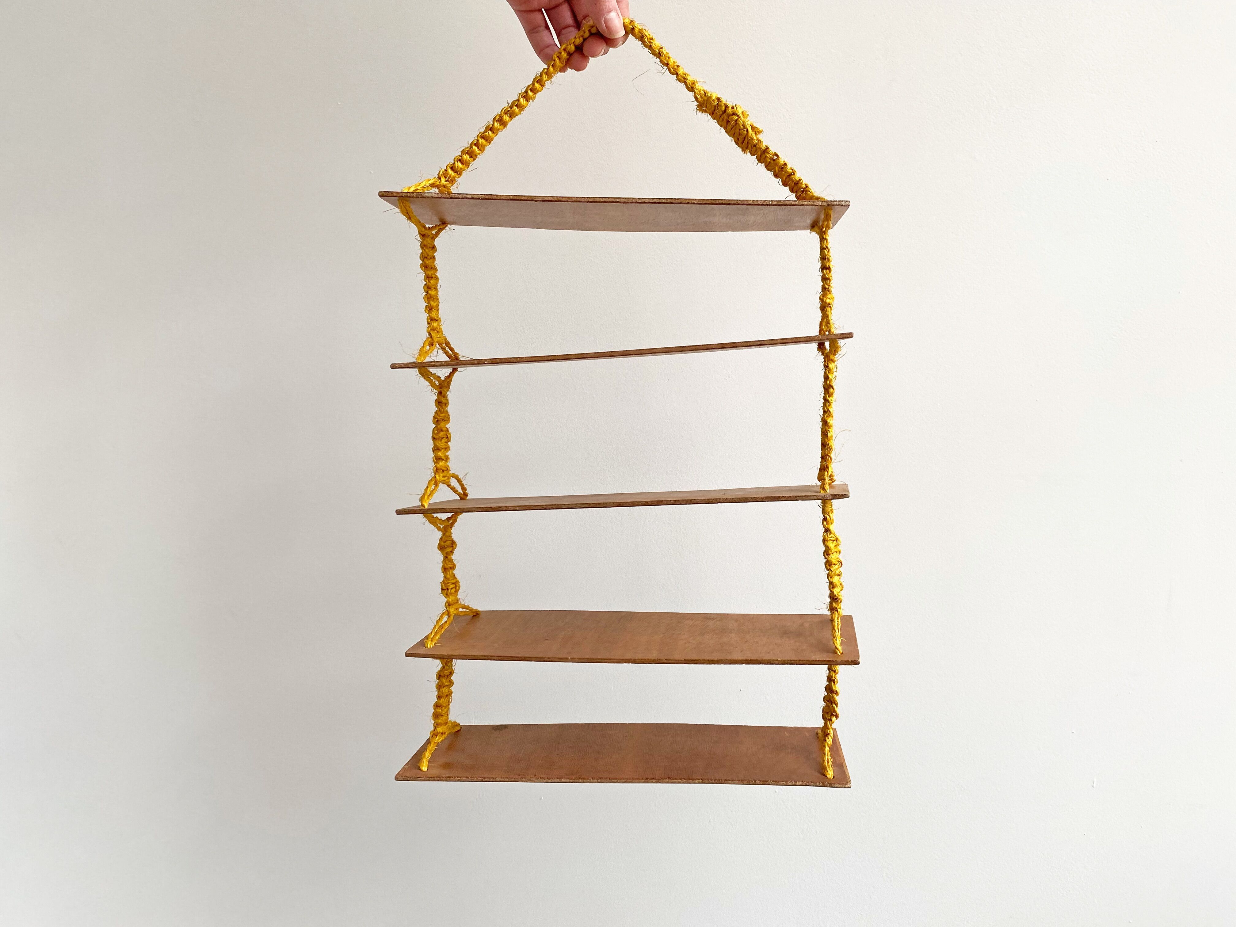 Vintage macrame wall hanging shelves