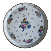 Plat à tarte porcelaine de Limoges art déco fleurs et or